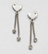 Be sweetheart in this stone accented heart design. Glass stoneSilver-plated brassDrop, about 1.4Post backImported 