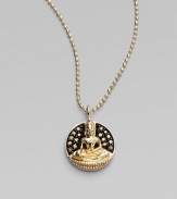 A golden Buddha in repose is surrounded by a field of pavé chocolate diamonds in this gleaming pendant on a delicate ball chain. Chocolate diamonds, 0.11 tcw 14k yellow gold Chain length, about 16 Pendant diameter, about ½ Lobster clasp Imported