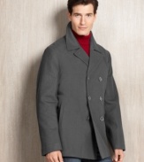 Dabble in the classics with this timeless wool-blend peacoat from Calvin Klein.