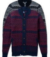 Polish up your style in one of these classic style cardigans with fairisle pattern and unique wooden buttons by LRG.  Makes a great gift.