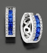 These versatile earrings by Effy Collection(tm) are a unique & stylish update to classic hoops. Featuring princess-cut sapphires (1-5/8 ct. t.w.) and round-cut diamonds (1/6 ct. t.w.) set in 14k while gold. Approximate diameter: 1/2 inches.