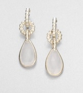 From the Bedeg Collection. A graceful teardrop of faceted milky quartz brings a creamy luster to a richly beaded loop setting of sterling silver.Milky quartzSterling silverDrop, about 1.8Width, about .5Post backMade in Bali