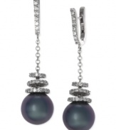 Make a stunning statement. This pair of 14k white gold earrings from EFFY Collection features cultured Tahitian pearls (10-1/2 mm) with round-cut diamonds (3/4 ct. t.w.) for a look that's quite captivating. Approximate drop length: 1-1/2 inches. Approximate drop width: 3/8 inch.