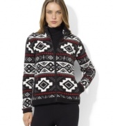 Lauren Ralph Lauren's lightweight fleece mockneck jacket gets a charming update from an allover Fair Isle pattern.