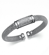 On-trend style with a splash of sparkle. This chic sterling silver mesh bracelet features a rectangular center covered in round-cut diamonds (1/3 ct. t.w.). Open-ended bangle slips easily over the wrist. Approximate diameter: 2-1/2 inches.