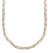 A shimmering twist. Giani Bernini's tri-tone necklace combines braided strands of sterling silver, 24k gold and 24k rose gold over sterling silver into one pretty necklace. Approximate length: 18 inches.