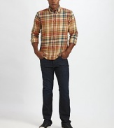 A bold plaid check design lends an autumnal hue to this finely-crafted casual twill shirt. ButtonfrontButton-down collarChest patch pocketCottonMachine washImported