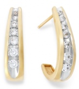 Elevate your look with a touch of sparkle. These unique J-hoop earrings feature channel-set, round-cut diamonds (1/2 ct. t.w.) in 14k gold. Approximate drop: 6/8 inch.