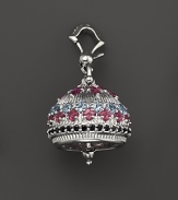 Inspired by Zen philosophy, this intricately detailed, matte sterling silver meditation bell from Paul Morelli is set with blue topaz, pink rhodolite and black spinel.