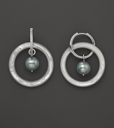 Lisa Nik Earth & Sea Pearl Trio Hoop Earrings with Diamonds