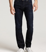 Citizens Of Humanity's Core jean in a dark Roger wash has a slim leg with signature H stitching on the back pockets.