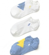 A 3-pack of stylish argyle socks in a low-cut silhouette from Ralph Lauren.