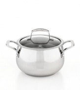 Soup weather? Prep quick, dish it out & clean up easily with this stainless steel dishwasher-safe kitchen essential. With an aluminum encapsulated impact-bonded base, this pot heats up fast & evenly with a bell-shaped body that enhances moisture circulation for tender, flavor-rich results. Limited lifetime warranty.