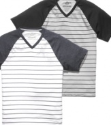 Kick it old school and come up all aces in this striped raglan tee from American Rag.