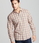 PRPS Goods & Co. Woven Check Button Down Sport Shirt - Slim Fit, Barrel Cuffs