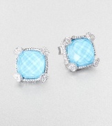 From the Linen Collection. A faceted turquoise doublet is gracefully accented by white sapphires at the heart-shaped corners in this pretty stud set in sterling silver.TurquoiseWhite sapphireSterling silverAbout .33 squarePost backImported