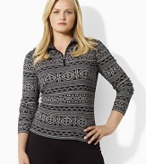 With a lightweight waffle knit and intricate fair isle pattern, this Lauren By Ralph Lauren sweater is transformed with a classic half-zip for the ultimate in casual dressing.