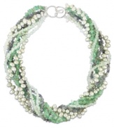 A sprig of springtime green. Sweet strands of apatite (204 ct. t.w.), aquamarine (68 ct. t.w.), iolite (74 ct. t.w.) and grey cultured freshwater pearls (5 mm and 7 mm) combine for a look of ultimate sophistication. Clasp crafted in sterling silver. Approximate length: 18 inches.