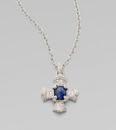 From the Ambrosia Collection. A Maltese cross pendant of richly textured sterling silver has a center of faceted blue corundum and accents of white sapphire, suspended from a textured silver chain.Blue corundum and white sapphire Sterling silverChain length, about 17 Pendant length, about 1¼Lobster claspImported