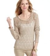 A sheer, ribbed open knit makes this MICHAEL Michael Kors sweater ideal for springtime layered style!