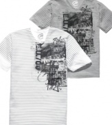 With a combo striped and graphic pattern, Ecko Unltd takes an ordinary V-neck tee from standard to standout.