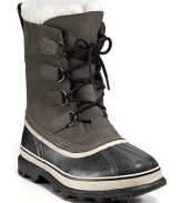 This rugged all-weather boot from Sorel keeps you warm and dry under any conditions, with a rubber shell toe and sides, waterproof leather upper and cozy sherpa cuff.