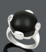 Add charm with bold color and a touch of sparkle. This statement ring features an onyx center stone (13-14 mm) set in sterling silver with white topaz accents (9/10 ct. t.w.). Size 7.