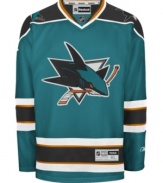 With authentic styling, this San Jose Sharks NHL premier jersey is the next best thing to on-the-ice action.