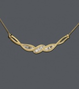 Adorn your neckline with a beautifully delicate piece. Wrapped in Love™ necklace features twists of 14k gold and round- and baguette-cut diamond (1/3 ct. t.w.). Approximate length: 16 inches. Approximate drop: 2 inches.