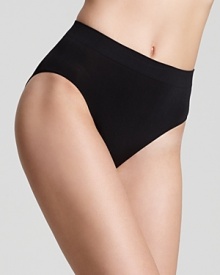 Sleek, basic high-cut briefs with gathered detail at back.