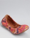 Colorful zigzags dash across Lucky Brand's Emmie2 flat, a flexible fabric silhouette with serious style.