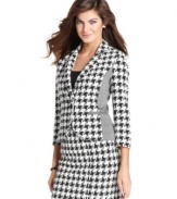 Suit up in Ellen Tracy's on-trend blazer, featuring mixed fabrics and a bold houndstooth print.