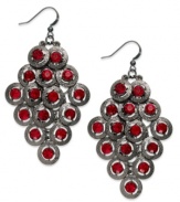 Warm up this season with red hues and dusky color. These drop earrings from Style&co. features hematite tone discs and red-colored glass crystals. Crafted in hematite tone mixed metal. Approximate drop: 3 inches.