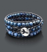 Wrap it up in chic style. This long bracelet features sodalite beads (8 mm) strung on a black rope with a sterling silver button clasp. Approximate length: 21 inches.