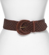 This textured leather belt from Lauren by Ralph Lauren lends a considered touch to every outfit. This woven piece wows over both denim and dresses.