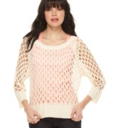 An allover open knit makes this sheer Kensie sweater an a hot layering piece for spring -- perfect for adding on-trend texture to your outfit!