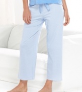 Lounge around in the easy style of Nautica's Knit Ankle pajama pants. This super soft cotton pair features an elastic waistband with a cute ribbon drawstring.