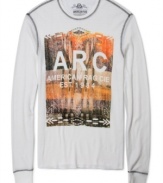 Wear this thermal by American Rag with unique tribal graphic over your layers and set yourself apart from the others.