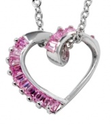 Flirty, feminine, and ready for romance. City by City's open-cut heart pendant is a style you're certain to adore. Crafted in silver tone mixed metal with baguette-cut pink cubic zirconias (1-1/5 ct. t.w.). Approximate length: 16 inches + 3-inch extender. Approximate drop: 1 inch.