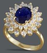 Royalty-inspired design. Effy Collection's knockout ring lends regal shine with an oval-cut sapphire (1-9/10 ct. t.w.) and two surrounding rows of round-cut diamonds (1 ct. t.w.). Set in 14k gold.