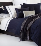 This Windsor Navy sham from Hugo Boss is the perfect finishing touch for your bedding ensemble. 350-thread count cotton sateen fabric provides endless comfort. Zipper closure.