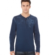 Your fave pair of blues just got a cool new companion. This henley from Buffalo David Bitton pairs with ease.