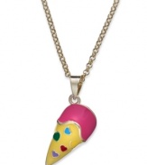 A special treat! Lily Nily's children's necklace, set in 18k gold over sterling silver, features a colorful ice cream cone pendant for a whimsical touch. Approximate length: 14 inches. Approximate drop: 3/4 inch.