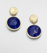 From the Jaipur Resort Collection. A freeform disc of hand-engraved 18k gold with a brushstroke texture holds a faceted dome of deeply hued lapis in this simple yet striking design.Lapis18k yellow goldLength, about 1Post backMade in Italy