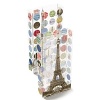 Fringe Tiffany Paris Dot vase with single Eiffel Tower figure. Transparent glass vase is 11.5 high.