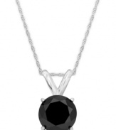 Add a bold touch of color. A round-cut, bezel-set black diamond (1/2 ct. t.w.) shines in a luminous 14k white gold setting. Approximate length: 18 inches. Approximate drop: 3/8 inch.