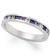 Traditions beautiful stacking ring is perfect when paired with other slim rings, but makes a pretty sparkling statement all its own. Crafted in sterling silver, a thin band features a round-cut gradation of dark blue, purple and clear crystals with Swarovski elements. Size 5-10.