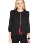 Add sparkle to your wardrobe with this glittering fitted jacket in classic black. From Elementz.