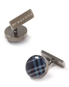 Add a dapper finish to your daily look with these timeless, check printed Burberry cuff links.