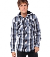 This checked hoodie from Buffalo David Bitton combines preppy patterns with edgy cool for a modern fall look.